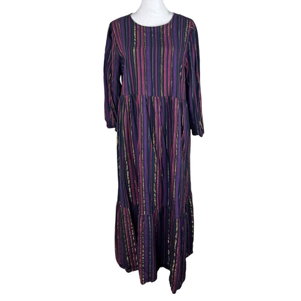 Marine Layer Alice Lurex Multi Stripe Midi Dress Boho Cottagecore Size Medium - Picture 2 of 9